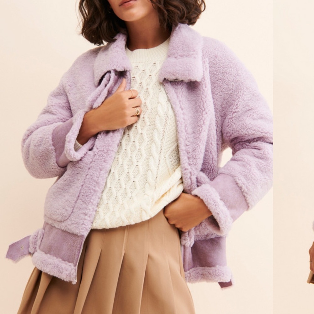 Anthropologie Jules Kae Womens Lavender Teddy moto Jacket Sz S